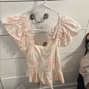 Miami Pink Flutter Sleeve Ruffled Peplum Blouse